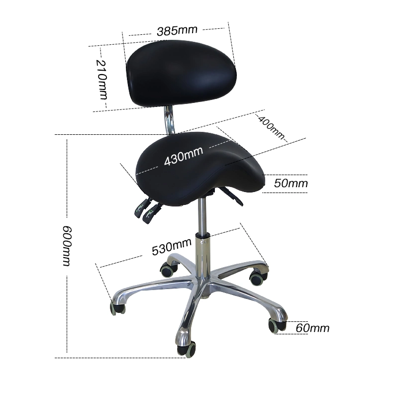 Aluminum Alloy Black Color Medical Electric Dentist Economic Chair Dental Saddle Seat Assistant Stool for Clinic with Backrest